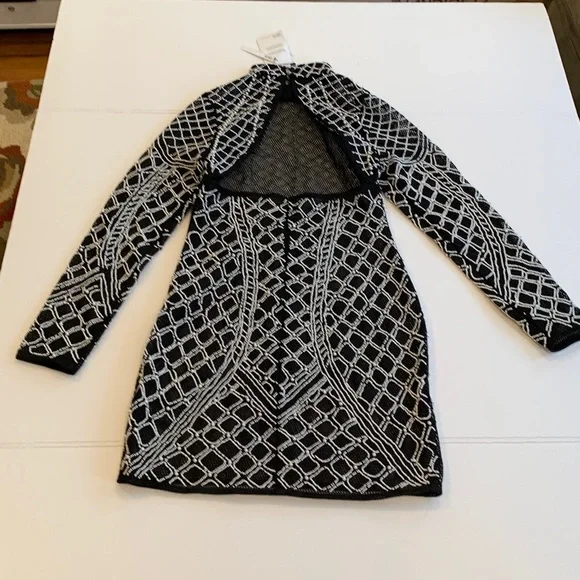 NEW asos Women’s Size 4 Small Black and White Long Sleeve Beaded Mini Dress - Picture 9 of 11